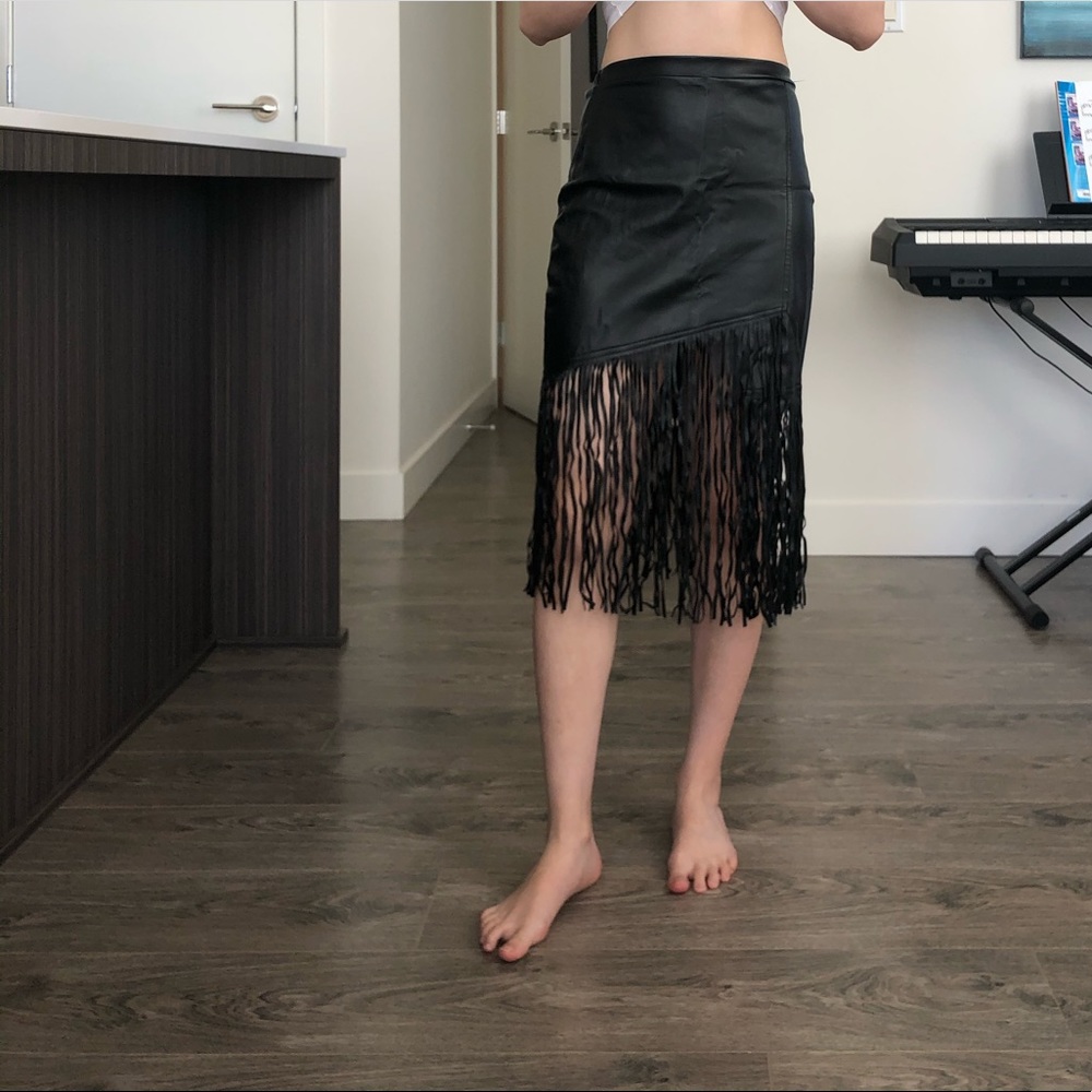 Faux leather tassel skirt